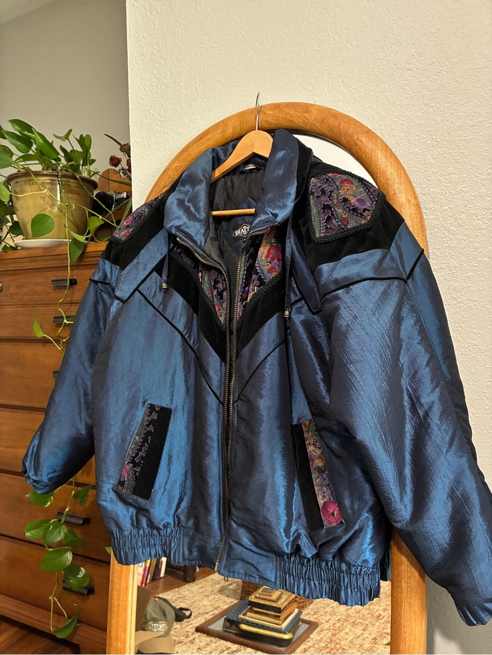 Vintage Braetan Shimmery Navy Bomber Jacket